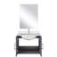 24 po L x P 22 po. Meuble-lavabo gris foncé, comptoir en quartz blanc avec robinet et surface de travail à miroir et comptoir de 18 po.