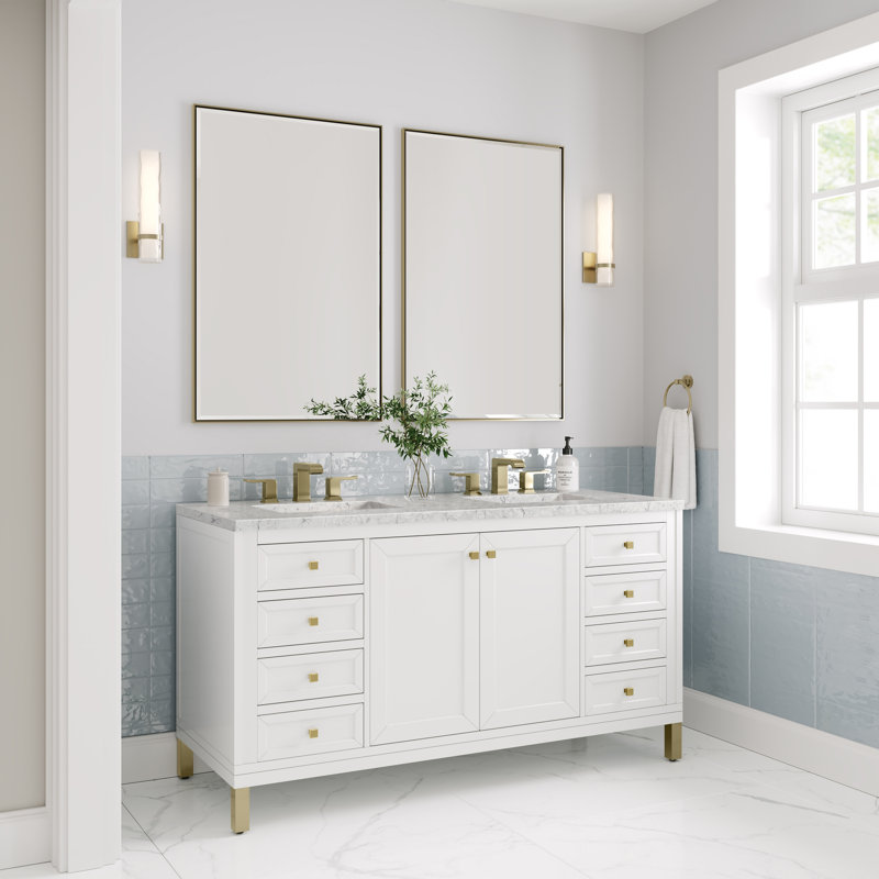 Chicago 60'' W Double Vanity, Eternal Jasmine Pearl, Glossy White