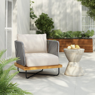 Fauteuil club d'extérieur en bois d'acacia tissé Benvida
