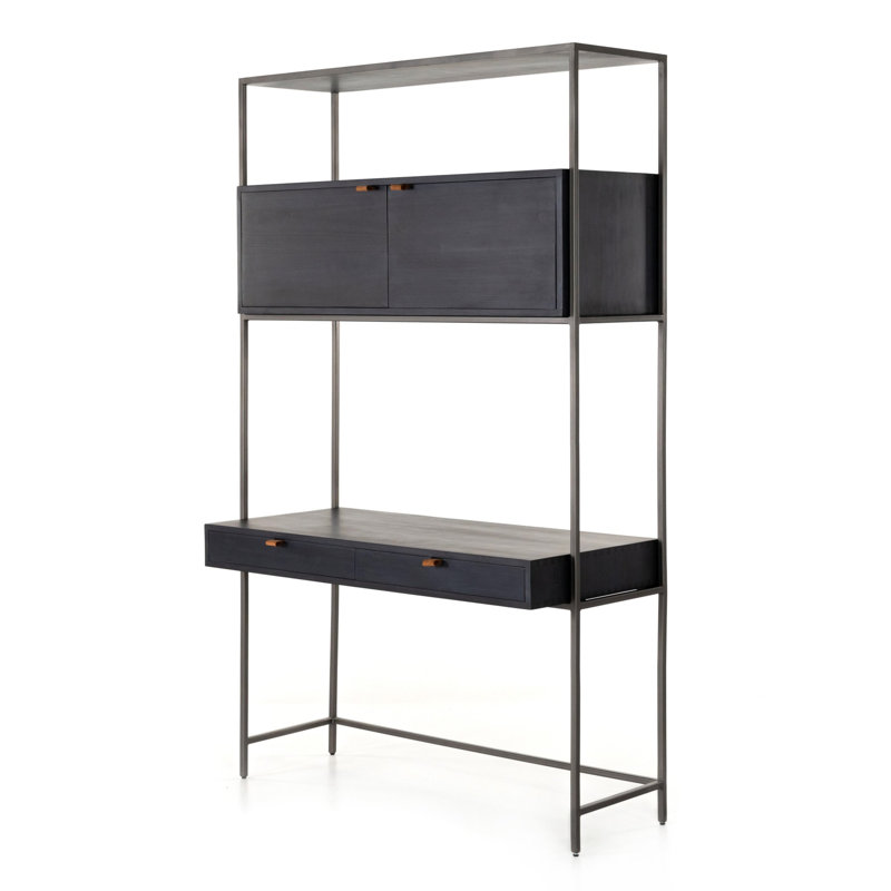 Trey Solid Wood Modular Writing Desk, Black Wash Poplar