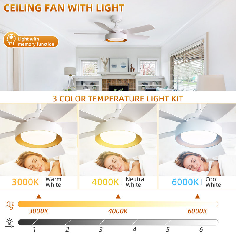 Julice 42” 5 ABS Blade Modern Classic Matte White Ceiling Fan With Light