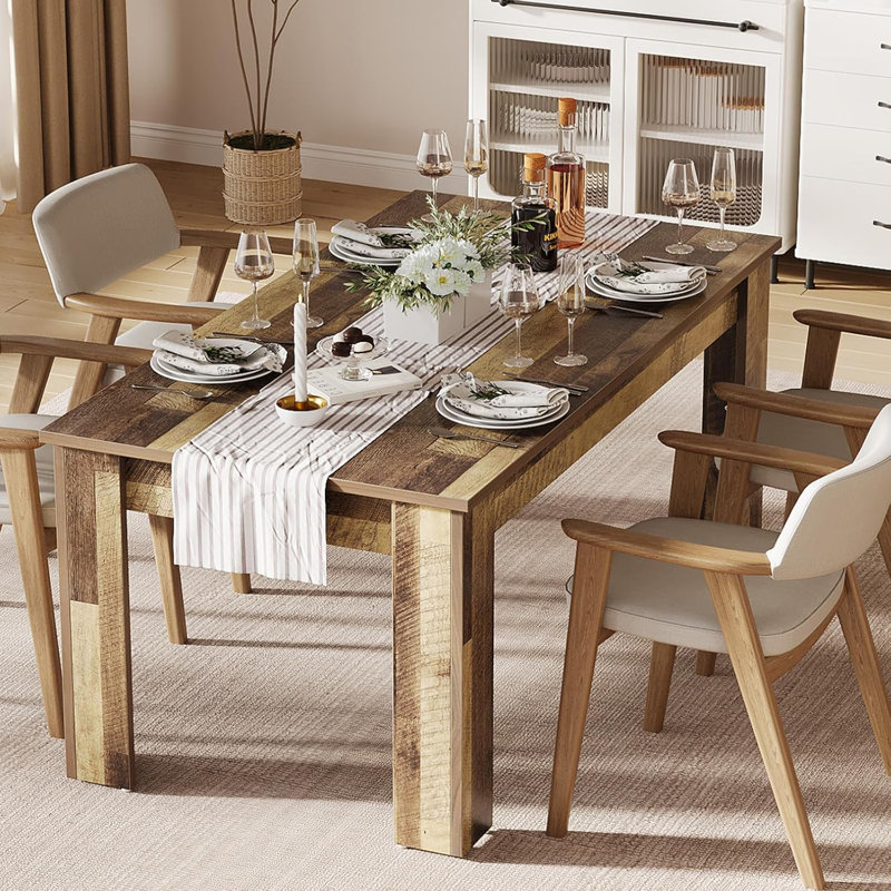 Rozia 63" Dining Table For 4-6, Wood Dining Room Table, Dinner Table For Kitchen, Farmhouse Dinette Table For 4, Rectangular Kitchen Table Supported 300LBS, Dining Room, Small Space