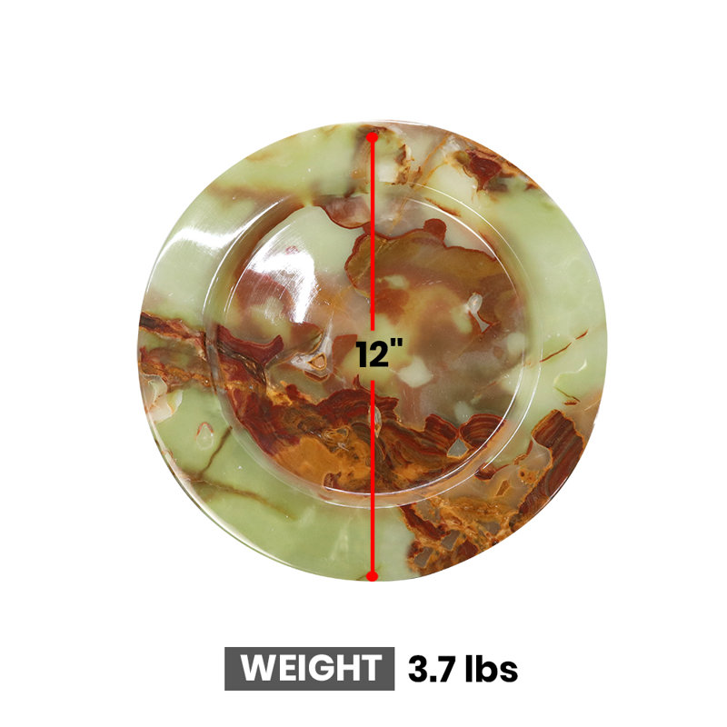 Assiette décorative en marbre, ronde de 12 pouces, motif tourbillon vert clair et brun, 3,7 lb