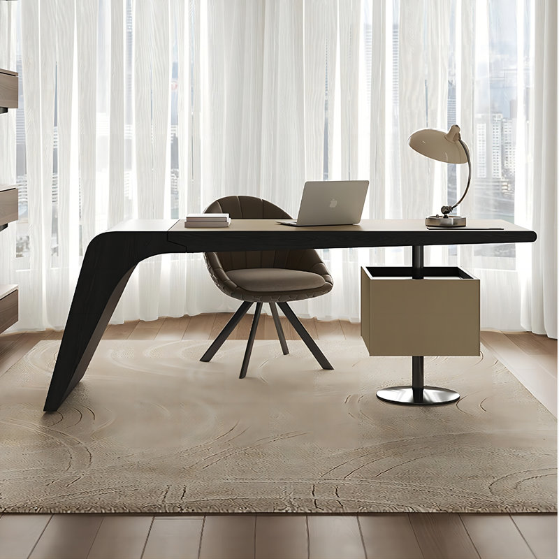 Bureau rectangulaire en cuir manufacturé et en bois manufacturé, 2 tiroirs, 29.53" H x 70.87" W x 27.56" D