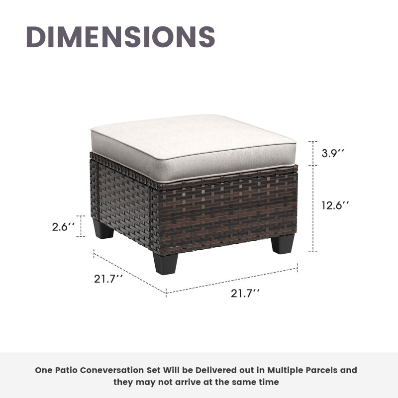 Ensemble de conversation de terrasse pour 2 personnes avec coussins en osier et repose-pieds Batey