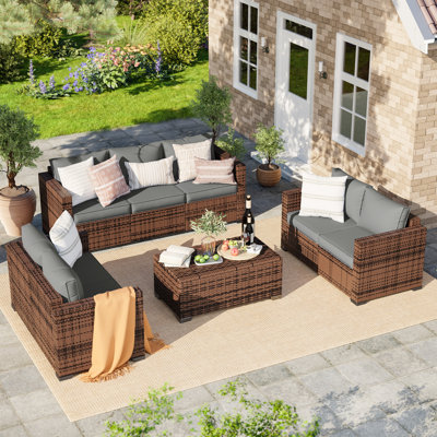 Azoriah Wicker 7 - Person Outdoor Seating Group with Storage