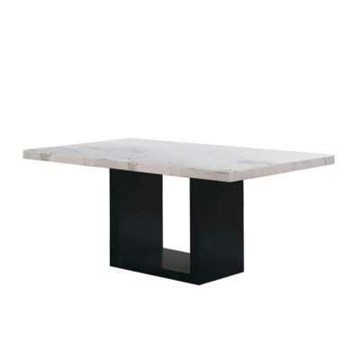 Maurice Contemporary Style White & Black Marble Top Dining Table Seats 6
