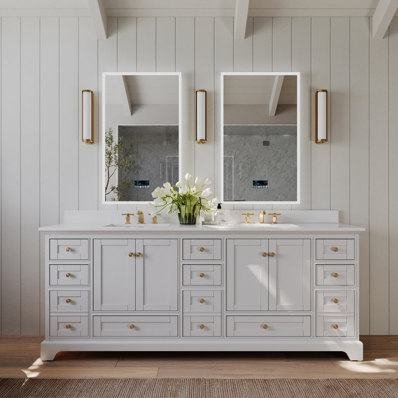 Brimfield 84'' Free Standing Double Bathroom Vanity, White, Brushed Gold