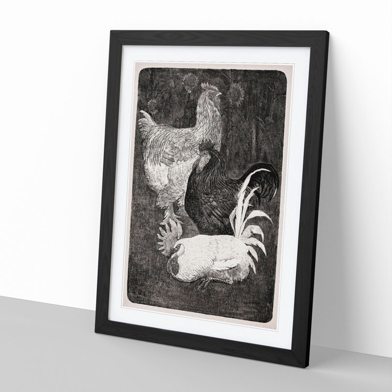Three Roosters by Theo Van Hoytema - Picture Frame Painting, Black, 65cm H x 48cm W x 2cm D