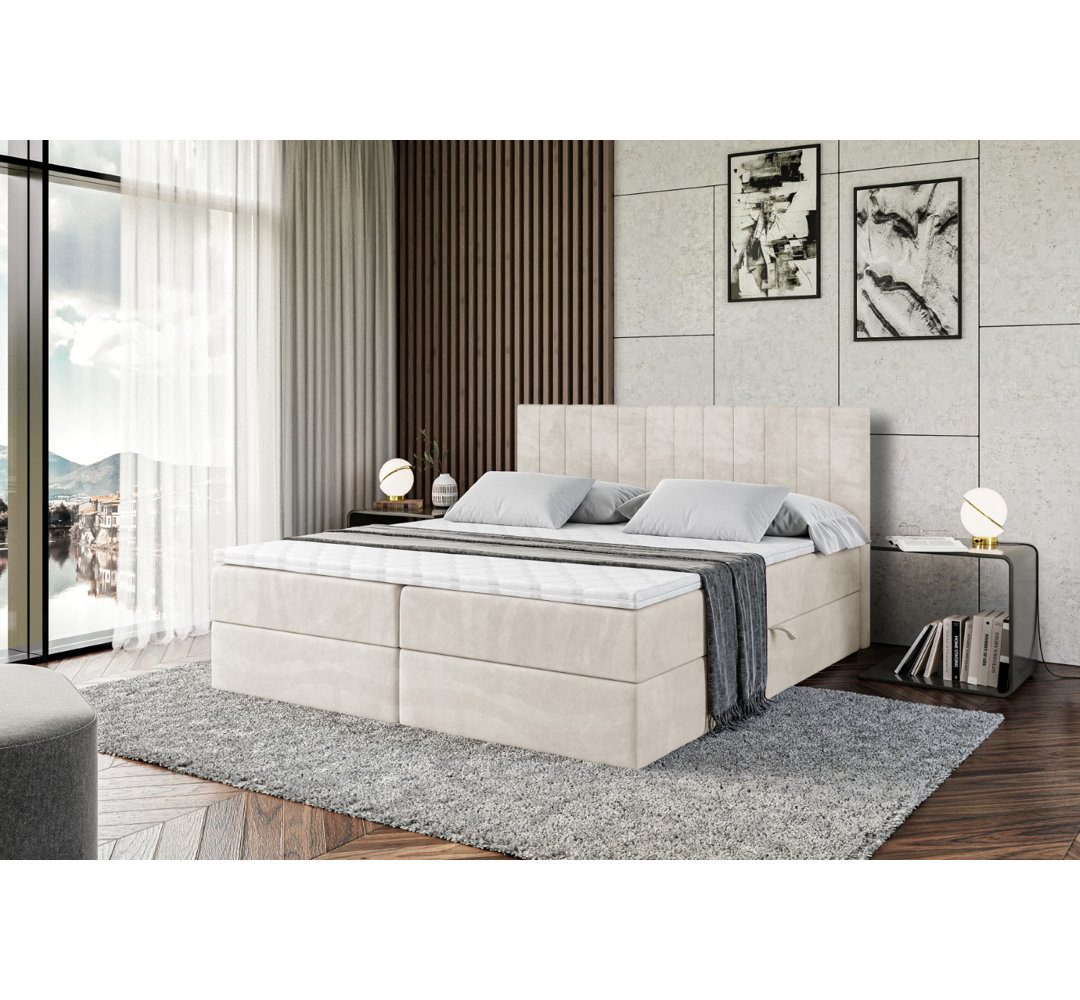 Boxspringbett Anzum mit H4 Multipocket-Matratze, Bettkasten und Topper