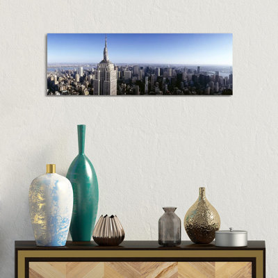 Aerial View Of A Cityscape, Empire State Building, Manhattan, New York City, New York State, USA - Wrapped Canvas Panoramic Print