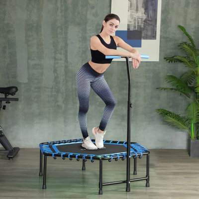 Trampoline 45 po Re rebondeur pour adultes - Bungee silencieux avec 12 lumières DEL colorées et poignée réglable à 3 niveaux (46,1 po à 52 po), capacité de 220 lb pour l'exercice quotidien à la maison