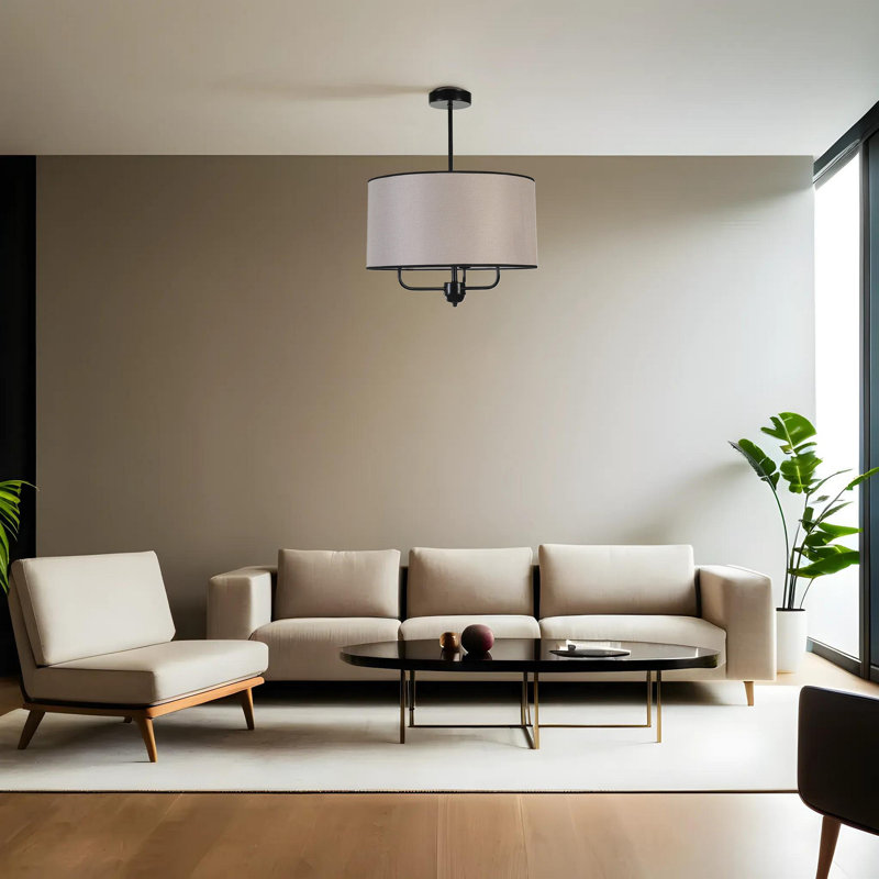 Lustre élégant en métal avec capuchon en bambou, 17,7 po de diamètre et hauteur réglable jusqu'à 27,6 po | Douille E27, 40 W maximum | Design élégant beige et noir, parfait pour le salon, la salle à manger et les vestibules, classé IP20