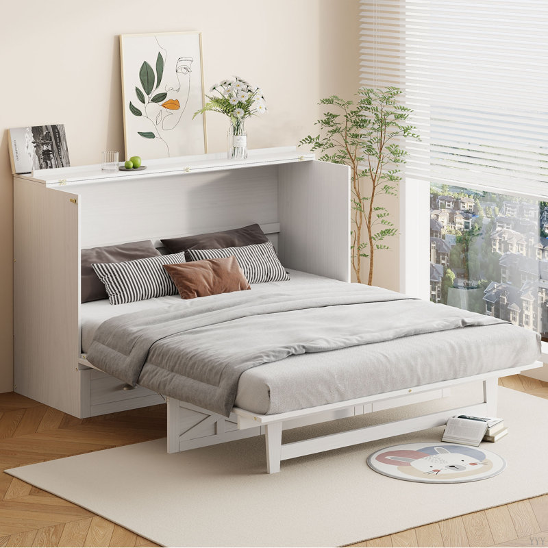 Lit escamotable avec grands tiroirs Murphy, Blanc, Grand lit