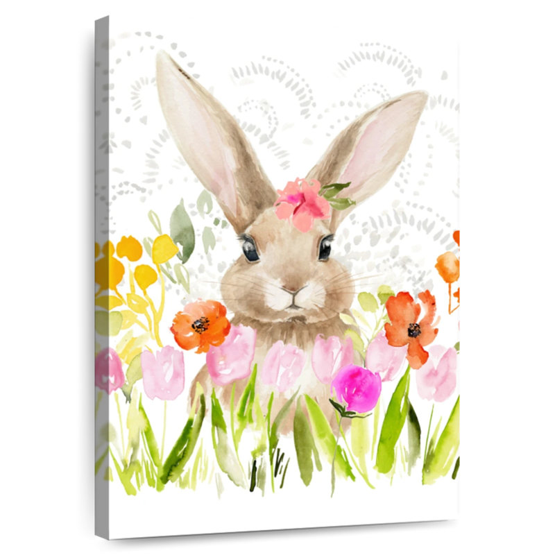 Fleurs d'avril et lapin I, H 45 po x l 30 po