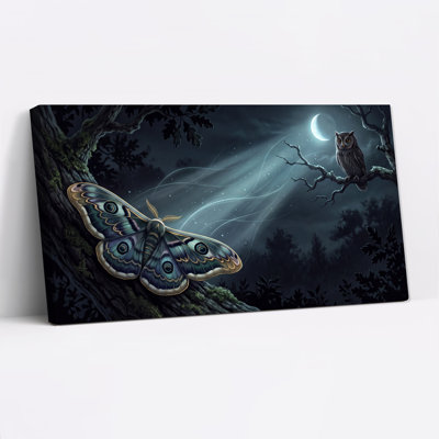 «Large Moth and Owl in Moonlit Forest Night», art mural