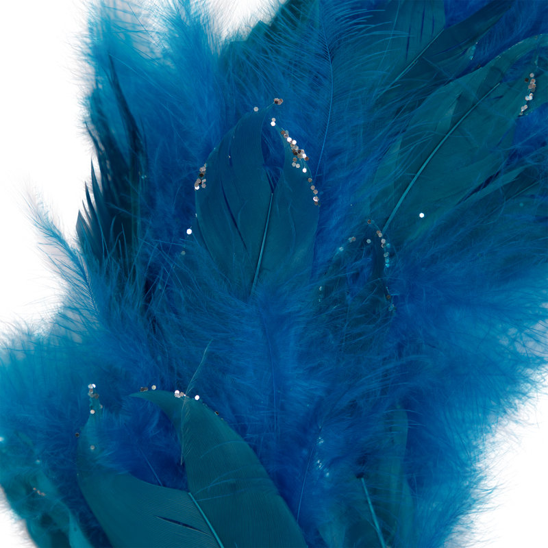 Two-Tone Feathers Christmas Wreath - 14.5" - Unlit, Turquoise