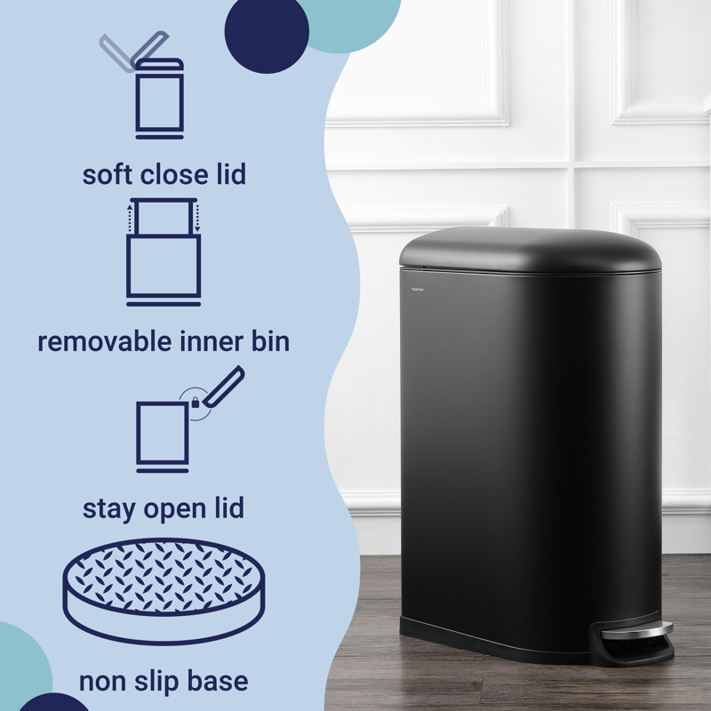 Black Stainless Steel Fingerprint Resistant Step-Open Trash Can