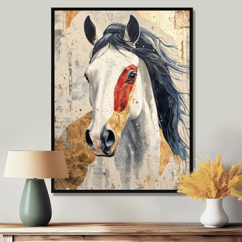 «Markez Native Horse Freedom Unbridled I», art mural grand cheval, H 32 po x l 16 po, Impression encadrée flottante, Noir