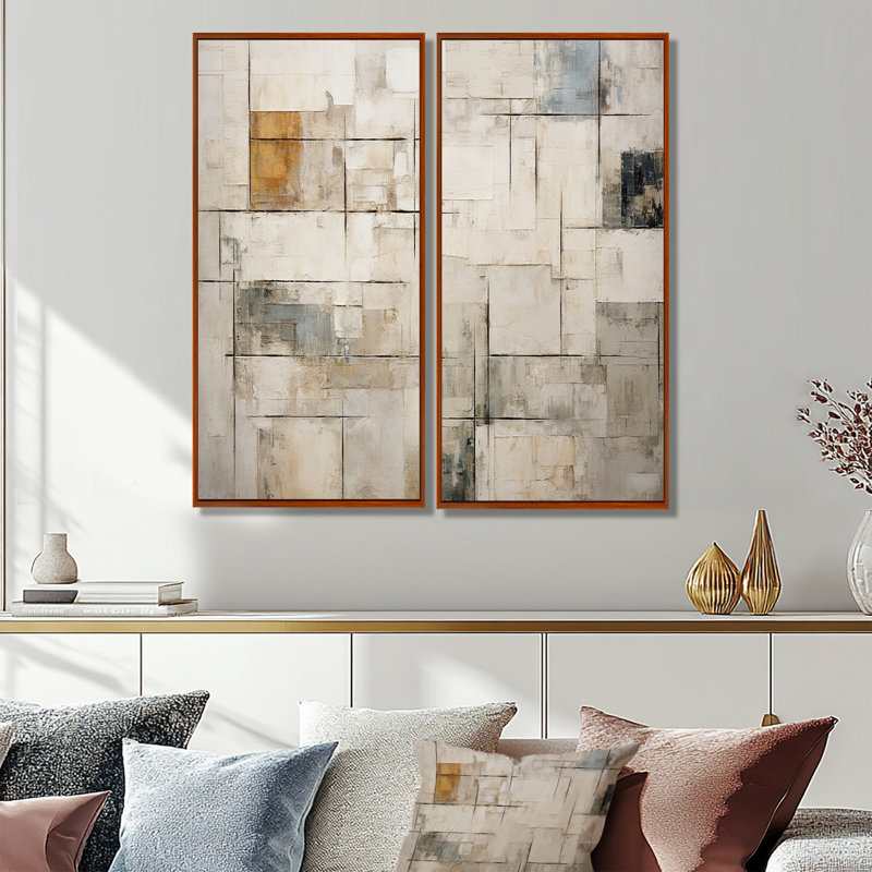 Minimalisme beige et or scandinave V - impressions d'art scandinaves sur toile, 40" H x 40" W, Impression encadrée flottante