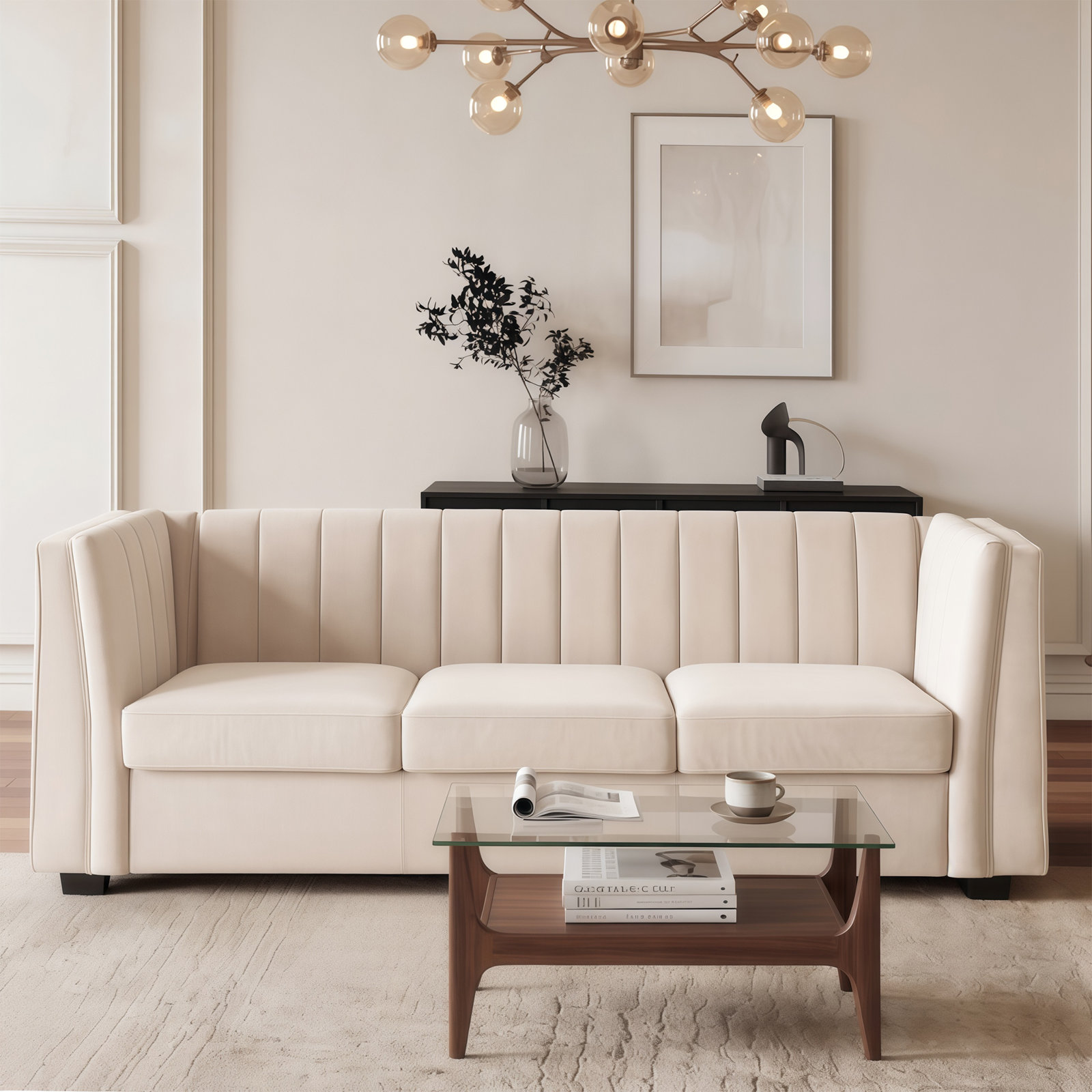 89" Velvet Sofa, White Velvet