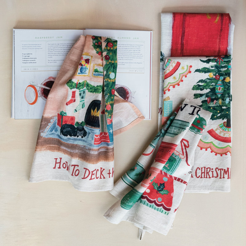 Serviette de thé en coton à imprimé flammé «Holiday To ...»