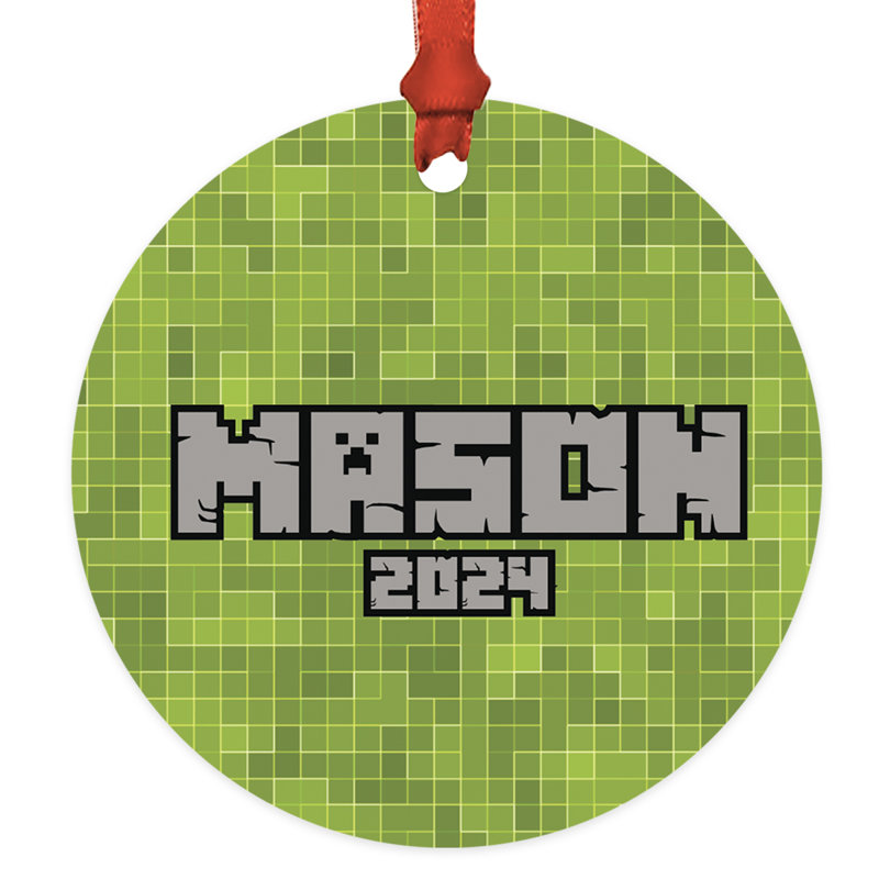 Ornement personnalisé 20x Pixel Block Gamer avec nom pour enfants, Oui