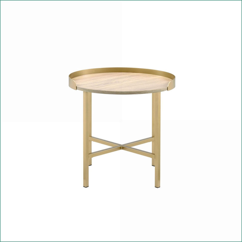Table basse à plateau rond en chêne fini or pour le salon - Décoration polyvalente durable