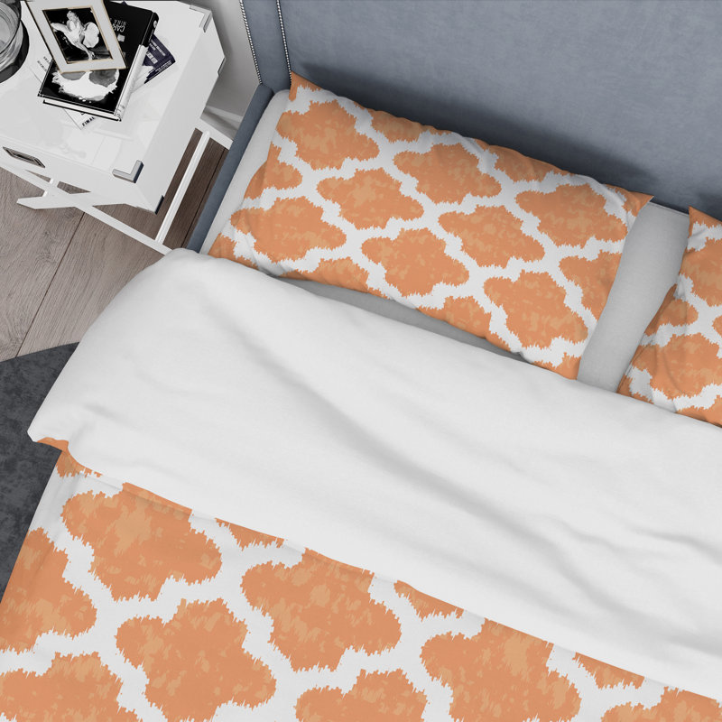 Ensemble de housse de couette orange en microfibre à motif géométrique orange Ikat