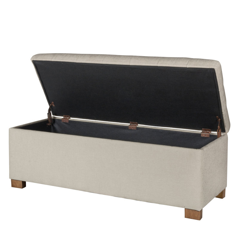 Banc de rangement à couvercle rabattable rembourré Angelick, Neutral Light Gray
