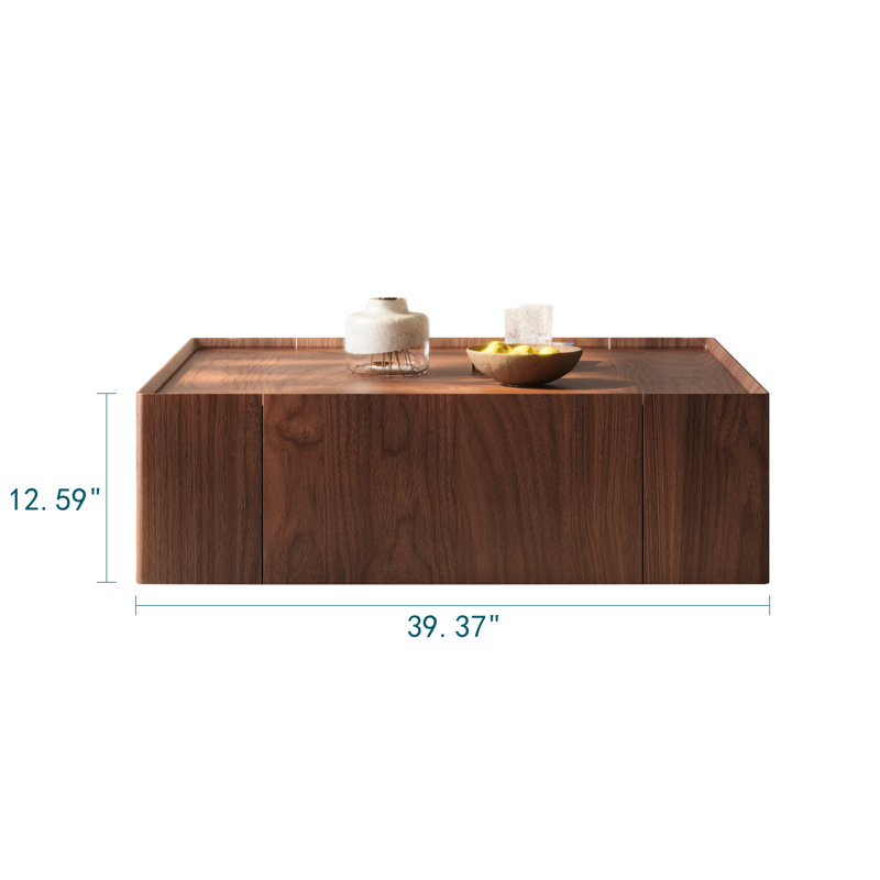 Wood Square Coffee Table with Storage Drawers for Living Room & Home Office