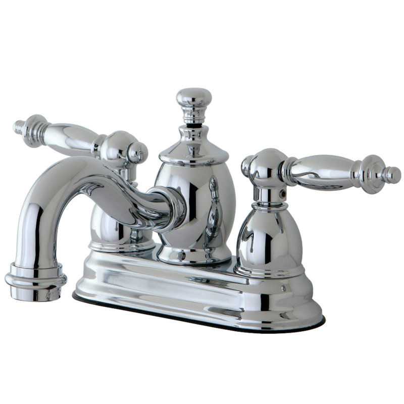 Robinet de salle de bain central à 4 poignées à 3 trous avec 4 tiroirs Kingston, Chrome poli