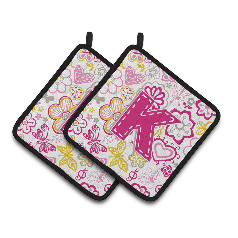 Fleurs et papillons Potholder, Rose, K