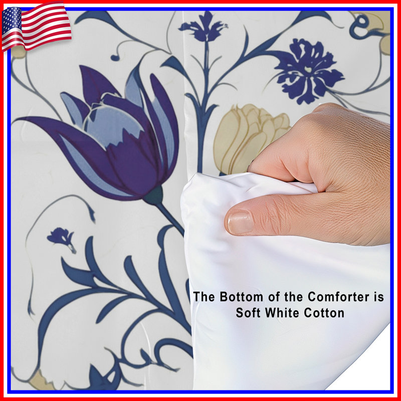 Blue Floral Tile Comforter, King