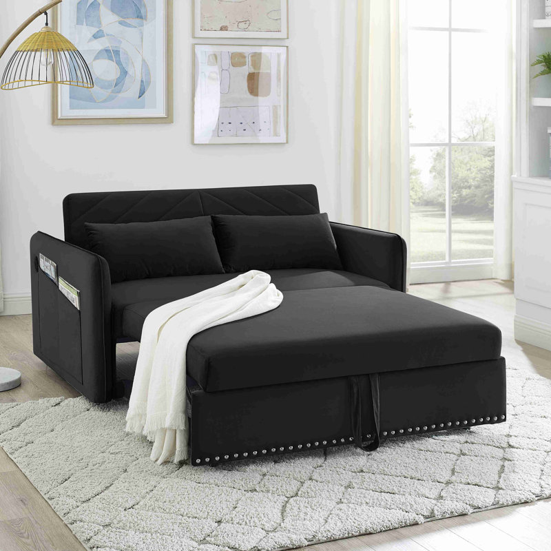 3-In-1 Velvet Sleeper Sofa Bed, Black Velvet