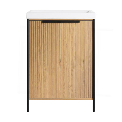Meuble-lavabo autoportant 24 po avec lavabo en résine et 2 portes d'armoire à fermeture en douceur (emballage KD)