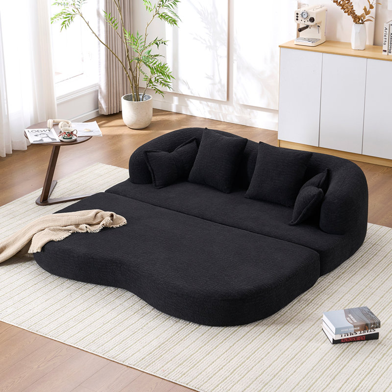 Canapé-lit 2-en-1 pliable, canapé-lit convertible pliable sans os de 70 pouces, 4 coussins, Noir