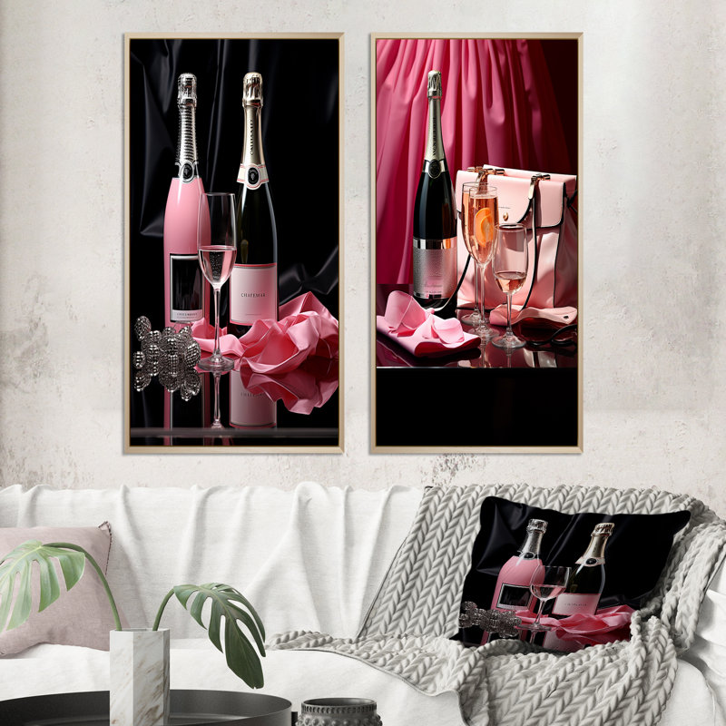 Sac de mode rose et champagne «Sac de mode rose et champagne» 2 pièces, Encadrement brun, H 20 po x l 24 po