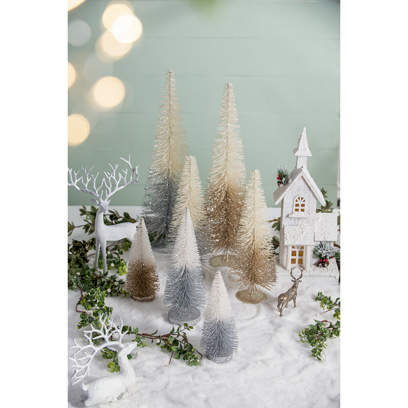 Ombre BB Tree - Set of 2 - 7.5" x 7.5" x 23.6" - White/Silver