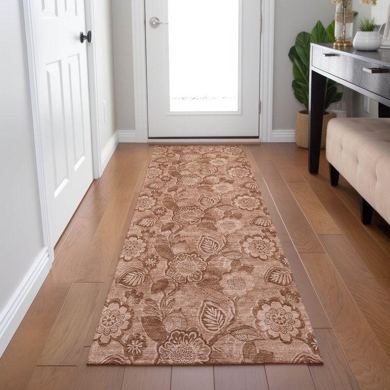 Machine Washable Indoor/Outdoor Xhevrie Terracotta Rug, Runner 2'3" x 7'6"
