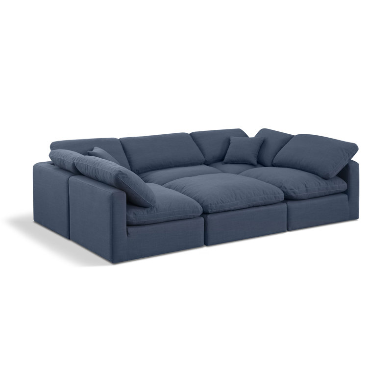Itala Upholstered U-Shaped Sectional Reversible, Navy Linen Textured Fabric