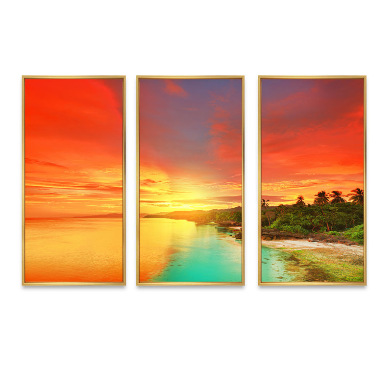 «Beautiful Coastline In Philippines - Sea & Shore», ensemble de 3 toiles encadrées, Cadre noir, H 28 po x l 36 po x P 1 po