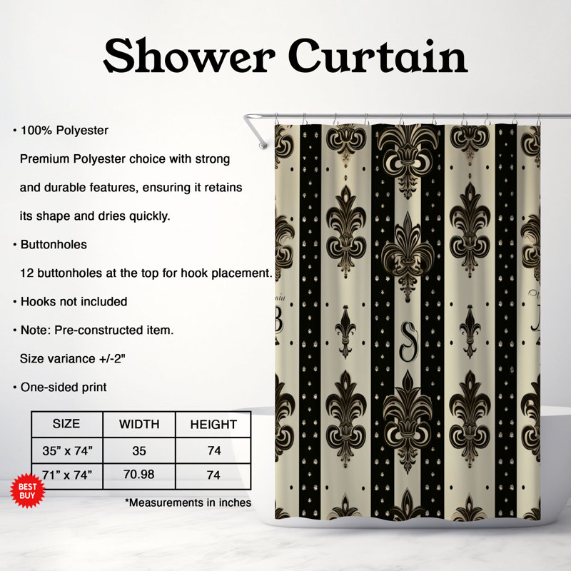 Rideau de douche Damask Grandeur - Premium, H 74 po x l 71 po