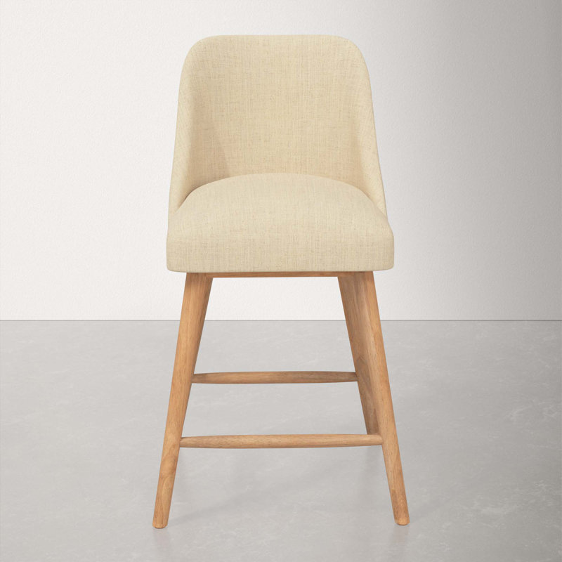 Tabouret Gallie, Bois naturel, Tabouret de comptoir (siège d'une hauteur de 27 p, Lin classique Lin classique