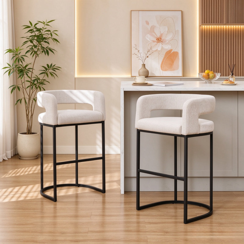Ensemble de 2 tabourets de bar en cuir de polyuréthane blanc avec pieds en métal, siège d'une hauteur de 29 po, pour îlot de cuisine