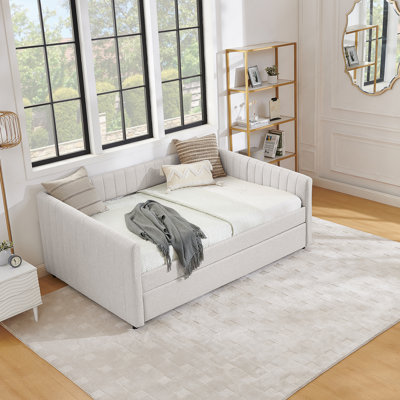 Lit de jour rembourré de haute qualité avec lit gigogne, idéal pour la détente, des sièges confortables et un espace de couchage supplémentaire