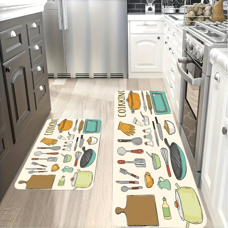 Ensemble de 2 tapis de cuisine beige