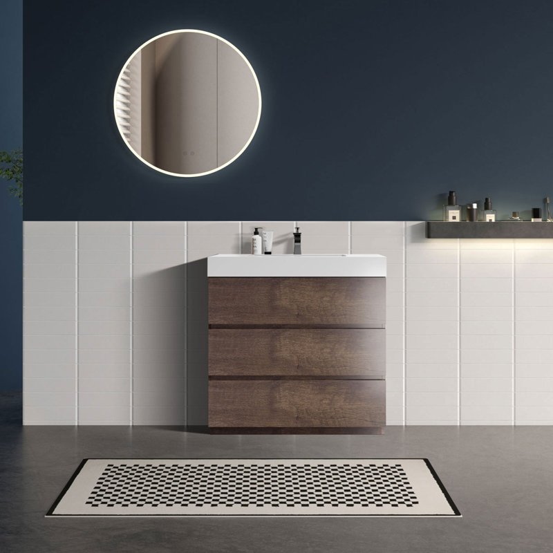 Meuble-lavabo sur pied simple Deandrick, Noyer, Blanc lustré, 36"