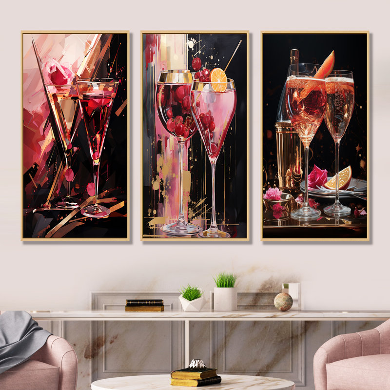 Kir Royale Radiance Cocktail, H 40 po x l 60 po, Cadre flottant brun
