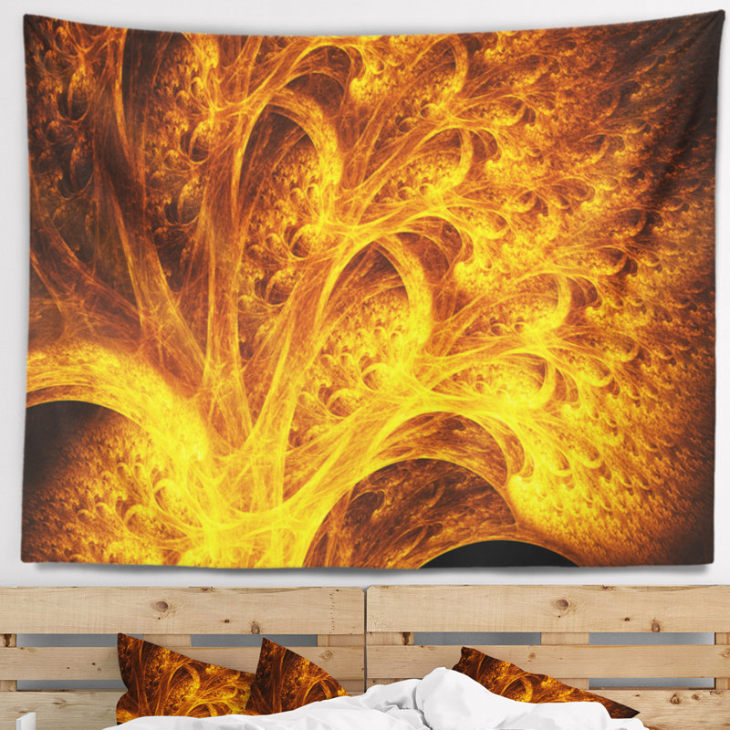 Tapisserie abstraite magique et psychédélique jaune, H 68 po x l 80 po